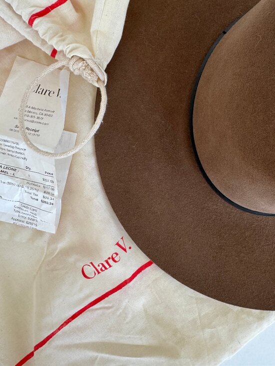 Janessa Leone Neil Hat Camel Brown Wool Wide Brim Fedora Size Large 22”